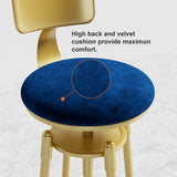 Swivel Adjustable Height Blue Velvet Upholstered Bar Stool with Back 2 Pieces