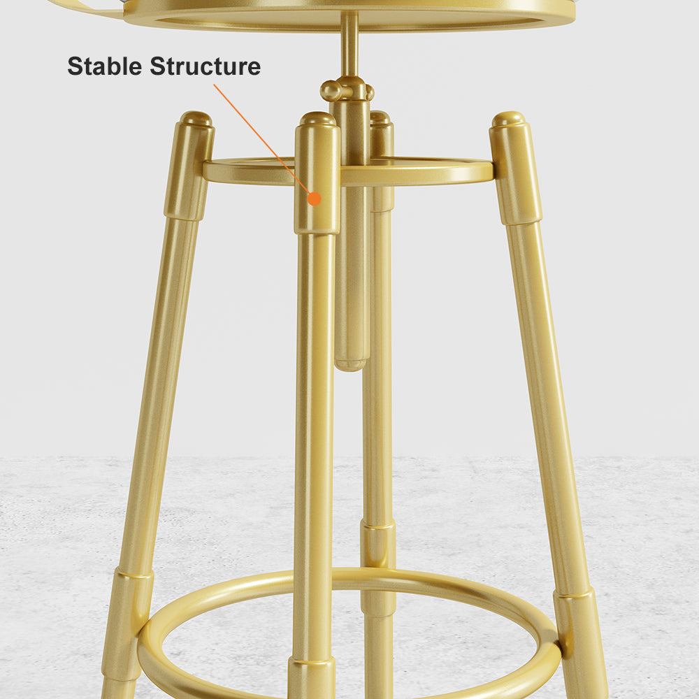 Swivel Adjustable Height Velvet Upholstered Bar Stool Green and Gold Legs Set of 2