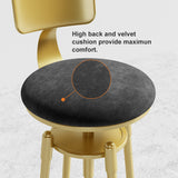 Swivel Adjustable Height Upholstered Bar Stool with Back Black Velvet Set of 2 Gold Legs
