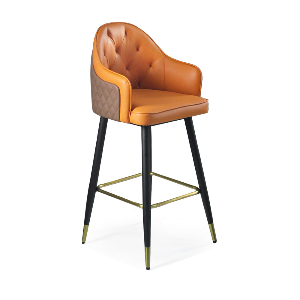 Modern PU Leather Bar Stool in Beige with Full Back & Arms