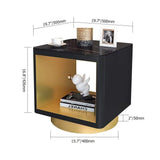 Modern Black Side Table with Storage Hollow Cube Table with Gold Metal Pedestal-Richsoul-End &amp; Side Tables,Furniture,Living Room Furniture