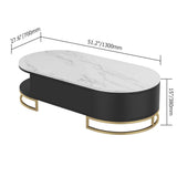 White Oval Storage Coffee Table with Drawers Stone Gold Base-Richsoul-Coffee Tables,Furniture,Living Room Furniture
