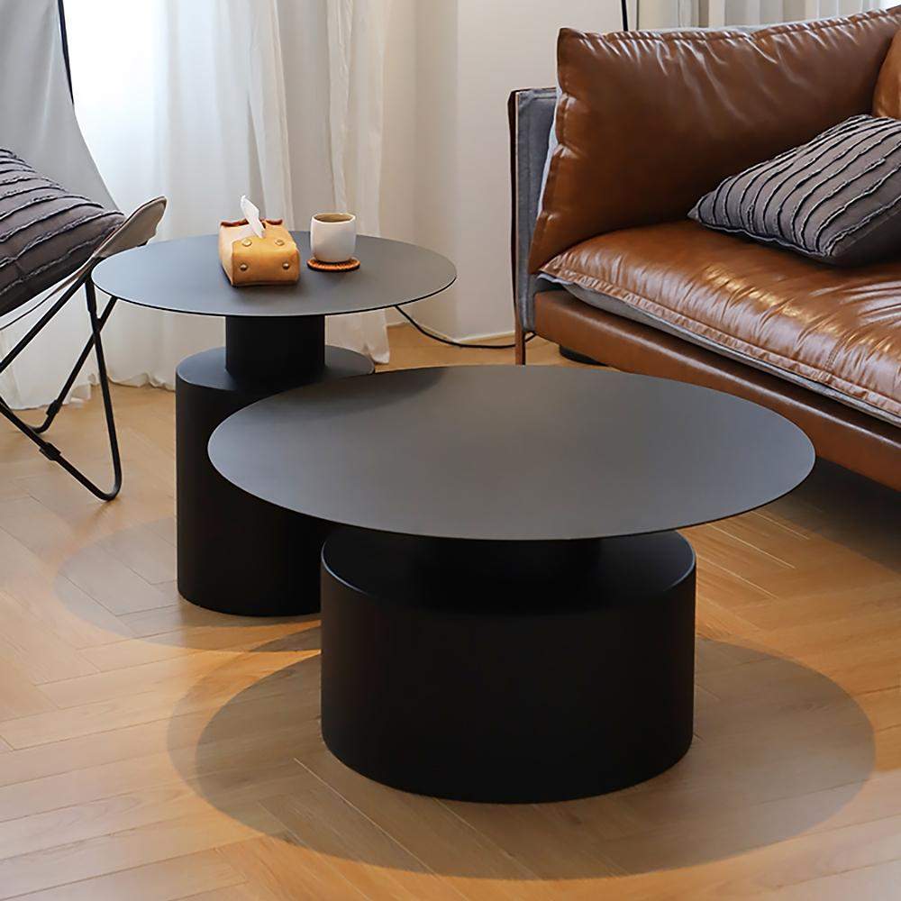Black Round Coffee Table Metal Accent Table Set of 2-Richsoul-Coffee Tables,Furniture,Living Room Furniture