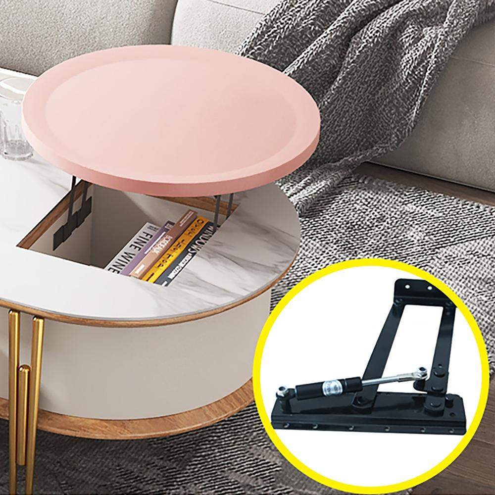Round & Oval Lift-Top Coffee Table with Storage of 2-Drawer in White & Pink-Richsoul-Coffee Tables,Furniture,Living Room Furniture