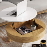Modern Round Coffee Table with Storage Lift-Top Wood & Stone Coffee Table with 2 Drawers-Richsoul-Coffee Tables,Furniture,Living Room Furniture