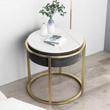 Gray Round Stone Side Table Velvet Gold Finish-Richsoul-End &amp; Side Tables,Furniture,Living Room Furniture