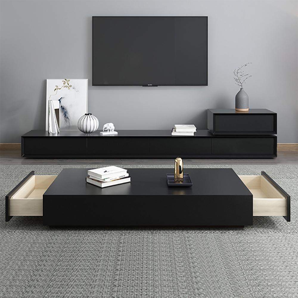 Black Rectangular Coffee Table with 2-Drawer Modern Accent Table-Richsoul-Coffee Tables,Furniture,Living Room Furniture
