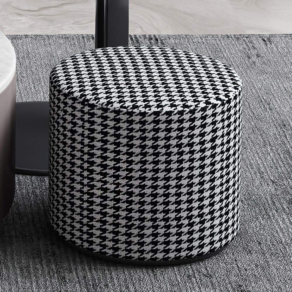 White Round Nesting Coffee Table with Houndstooth Stool Stone Accent Table-Richsoul-Coffee Tables,Furniture,Living Room Furniture