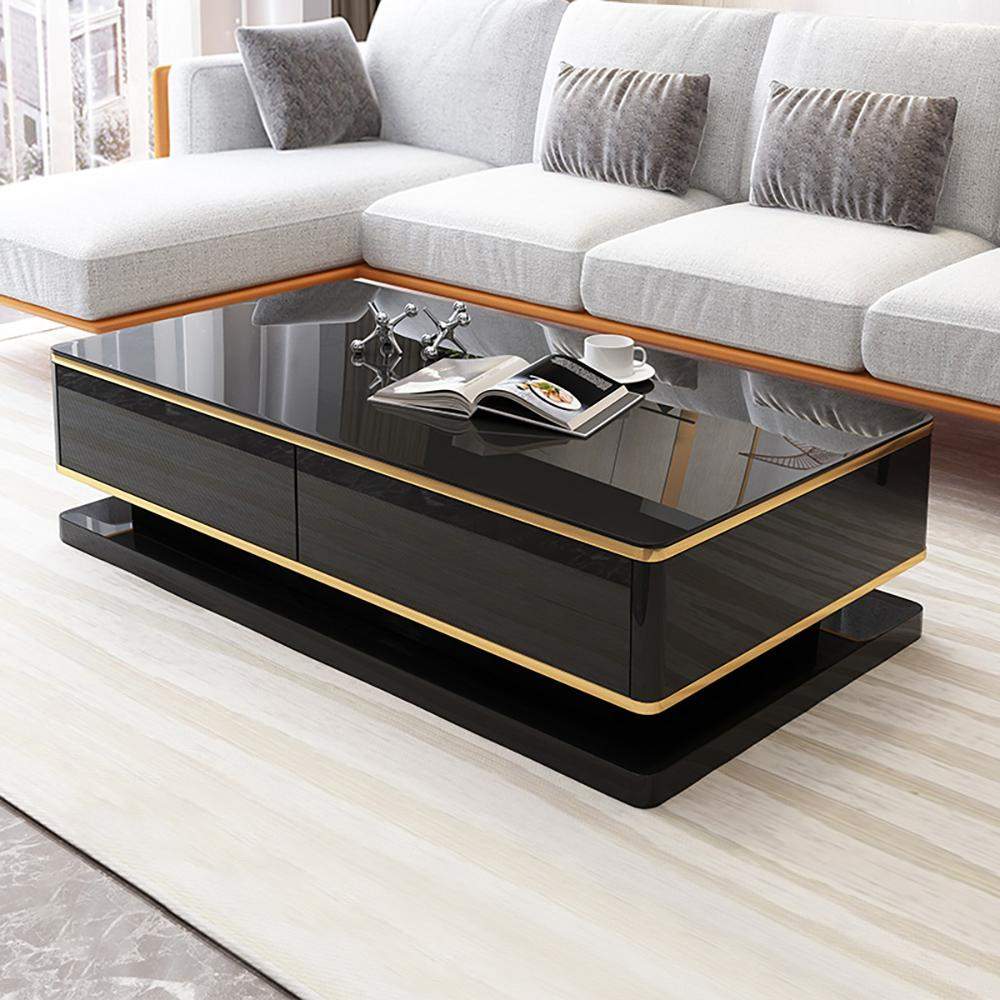 51" White Rectangular Coffee Table with Storage 4 Drawers Tempered Glass Top-Richsoul-Coffee Tables,Furniture,Living Room Furniture