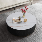 Black Round Coffee Table with Rotating Drawers Stone Top Stainless Steel Base-Richsoul-Coffee Tables,Furniture,Living Room Furniture