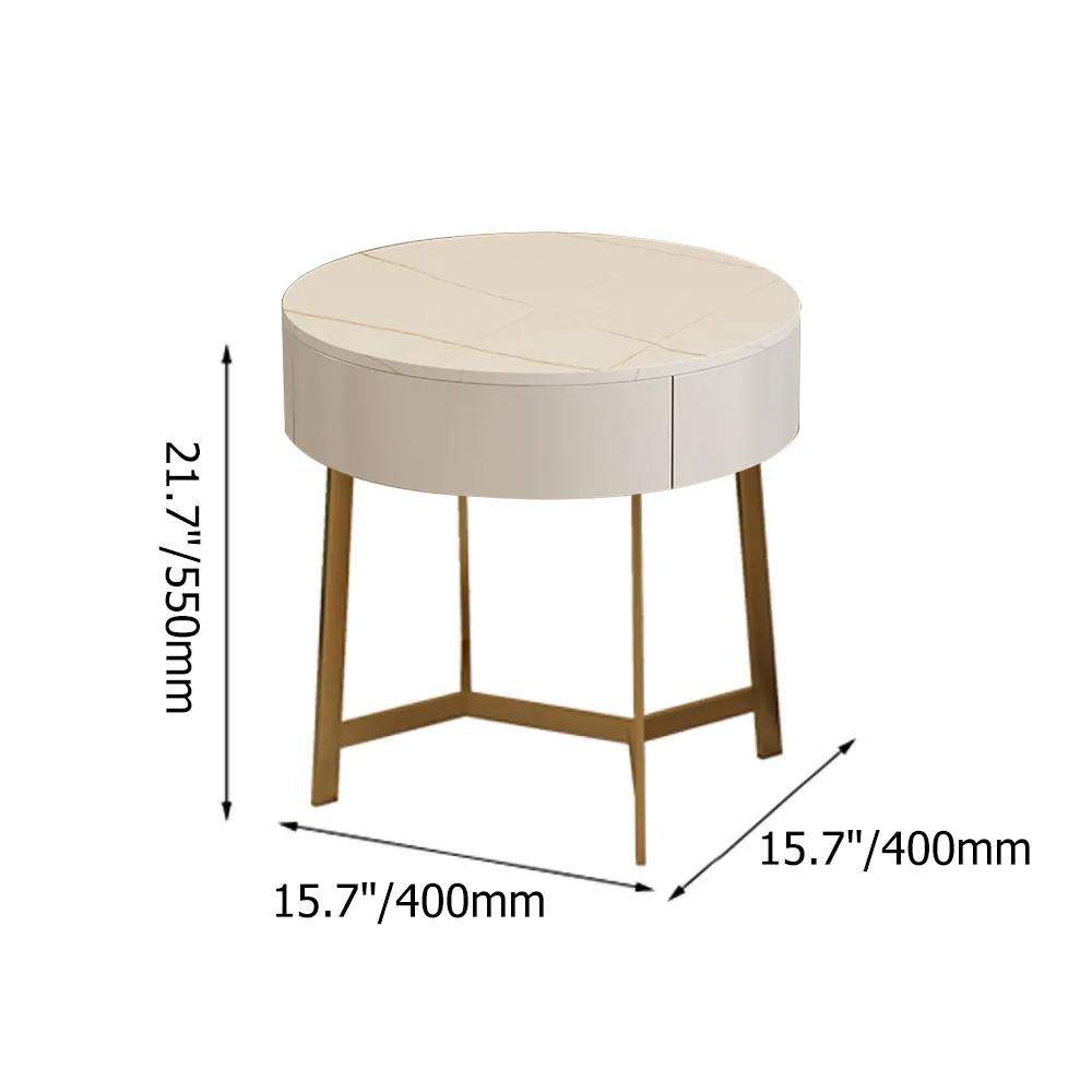 Black Round Side Table with Drawer Stone Top Accent Table Metal in Gold Finish-Richsoul-End &amp; Side Tables,Furniture,Living Room Furniture