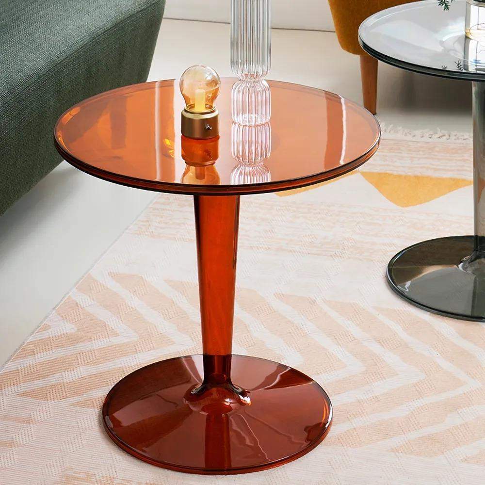 Acrylic End Table Amber Modern Accent Table Clear Round Side Table-Richsoul-End &amp; Side Tables,Furniture,Living Room Furniture