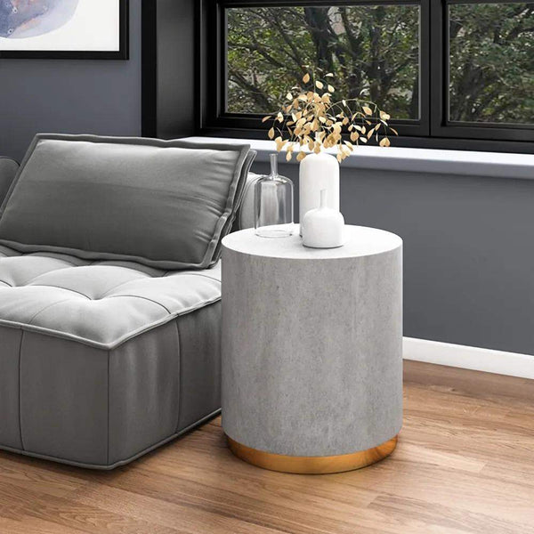 Light Gray Side Table Round Cement End Table for Living Room – Wehomz