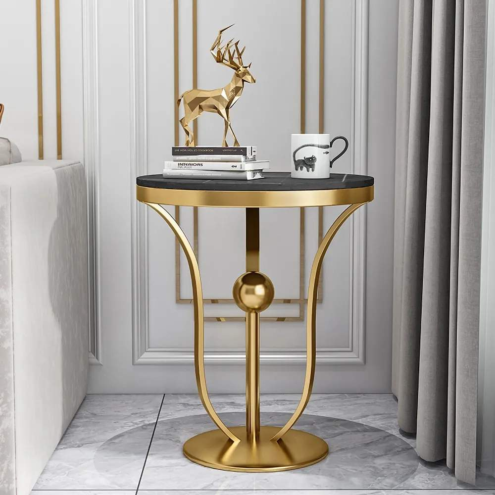 17.7" White Round End Table Modern Side Table with Stream-Lined Metal Pedestal-Richsoul-End &amp; Side Tables,Furniture,Living Room Furniture