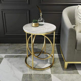 Table à extrémité ronde blanche en marbre supérieur table métal en or