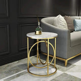 White Round End Table Marble Top Side Table Metal in Gold-Richsoul-End &amp; Side Tables,Furniture,Living Room Furniture