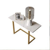 White End Table with Stone Tabletop Rectangular Side Table-Richsoul-End &amp; Side Tables,Furniture,Living Room Furniture