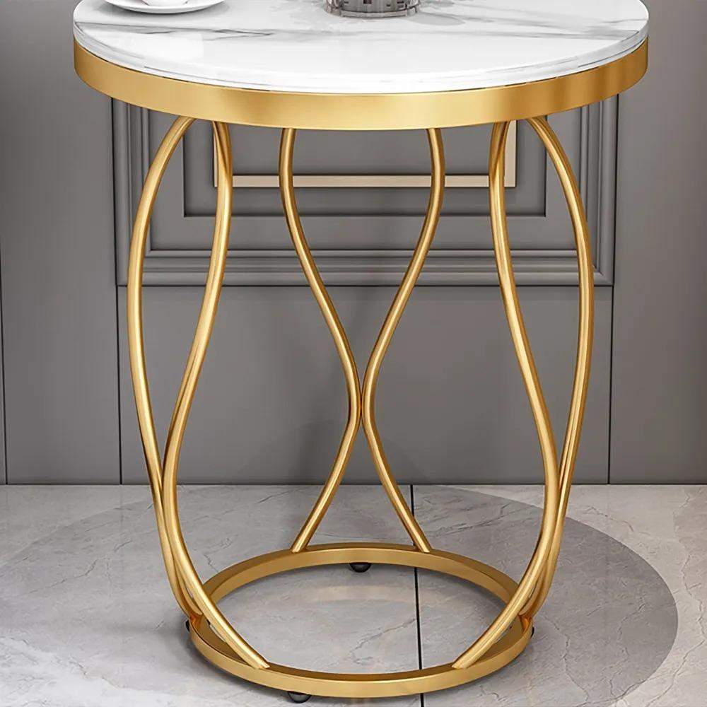 White Round Side Table with Storage Marble Top Metal Frame-Richsoul-End &amp; Side Tables,Furniture,Living Room Furniture