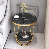 White Round Side Table with Storage Marble Top Metal Frame-Richsoul-End &amp; Side Tables,Furniture,Living Room Furniture