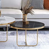 Modern Round Coffee Table Set with Stone 2-Piece Black&White-Richsoul-Coffee Tables,Furniture,Living Room Furniture