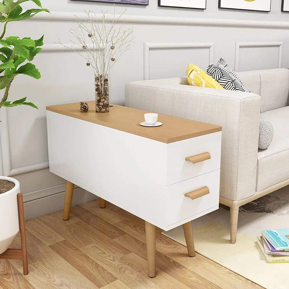 White Rectangle End Table with Drawers Modern Sofa Table for Living Room-Richsoul-End &amp; Side Tables,Furniture,Living Room Furniture