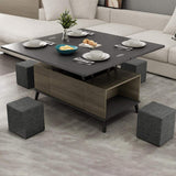 5 Pieces Lift Top Multifunctional Coffee Table Set with Storage Convertible Dining Table with Ottomans