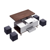 5 Pieces Lift Top Coffee Table Set with Storage Convertible Dining Table with Ottomans-Richsoul-Coffee Tables,Furniture,Living Room Furniture
