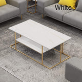 Modern Coffee Table with Storage Stone Top &Metal Frame in Rectangle-shape White-Richsoul-Coffee Tables,Furniture,Living Room Furniture