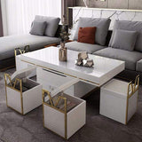 White Modern Lift Top Multifunctional Coffee Table Set with Storage & Stools Extendable Accent Table