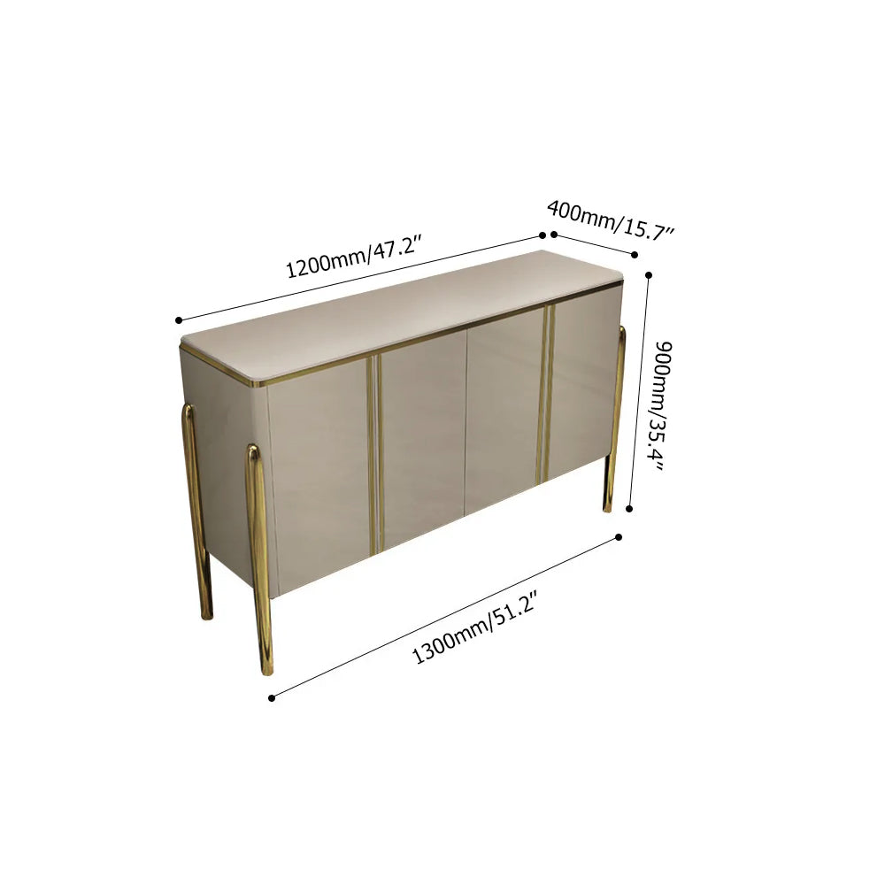 Modern Champagne Sideboard Buffet 4 Doors & Shelves Tempered Glass Top