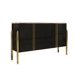 Modern Champagne Sideboard Buffet 4 Doors & Shelves Tempered Glass Top