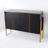 Modern Champagne Sideboard Buffet 4 Doors & Shelves Tempered Glass Top