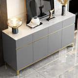 59" Black Modern Sideboard with Stone Top & 4 Doors & 4 Drawers in Large