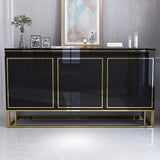 59" White Wood Sideboard Buffet Cabinet with Storage 3 Doors Gold Base