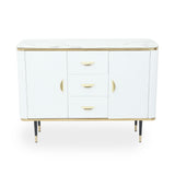 59" Modern White Sideboard with 3 Drawers & 2 Doors and Faux Marble Top in Large