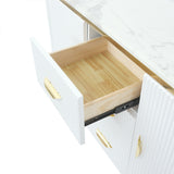 59" modernes weißes Sideboard mit 3 Schubladen und 2 Türen und Kunstmarmorplatte in groß