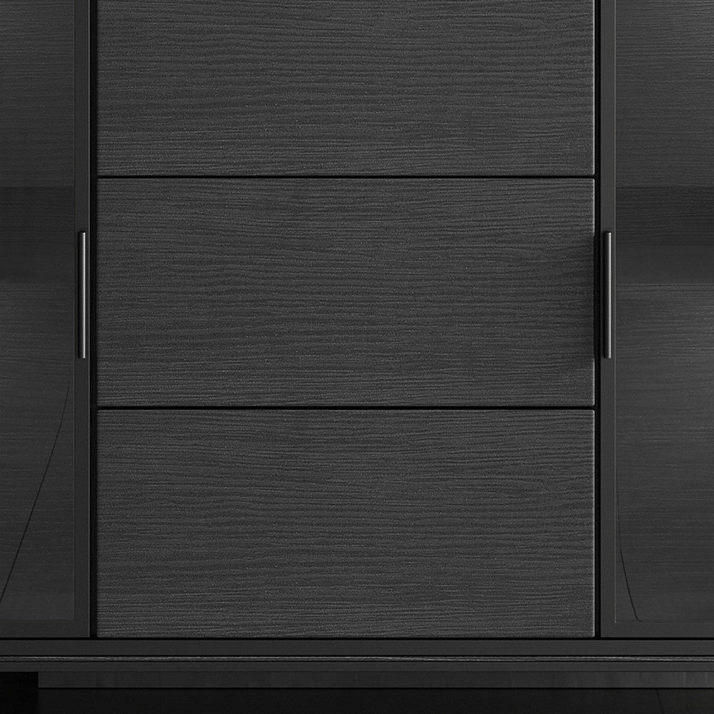 59" Black Sideboard Buffet Doors&Drawers Stone Top Modern Sideboard Cabinet in Large