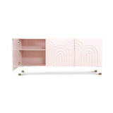 Pink Credenza Cabinet 3 Door Wavy Pattern Sideboard Acrylic Legs