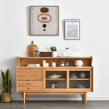 119,6 cm großes natürliches Sideboard Buffet Flip Door Küchenschrank mit 2 Schubladen und Hutch in Small