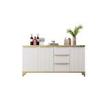 55" White Sideboard with Tempered Glass Top and 3 Drawers in Gold Finish