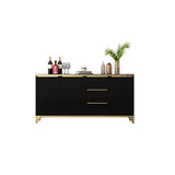 55" White Sideboard with Tempered Glass Top and 3 Drawers in Gold Finish