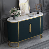 Modern Sideboard Oval Faux Marble Top Light Luxury Buffet with Shelves Doors in Small