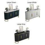 Aparador moderno ovalado de imitación de mármol de lujo ligero con estantes y puertas en tamaño pequeño