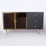59" Modern Sideboard Stone Top Luxury Buffet Tempered Glass Doors in Large