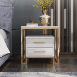 White Side Table with Two-Drawer End Table Stainless Steel in Gold-End &amp; Side Tables,Furniture,Living Room Furniture