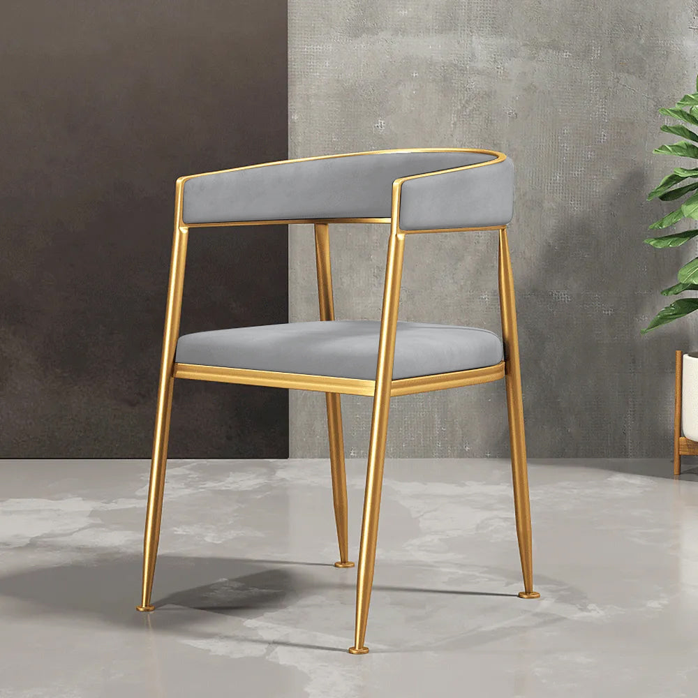 Gray Modern Dining Chair Velvet Side chair Upholstered Accent Arm Chairs with Gold Legs