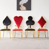 Modern Velvet Dining Chair Set of 2 in Red with Golden Legs Poker Style