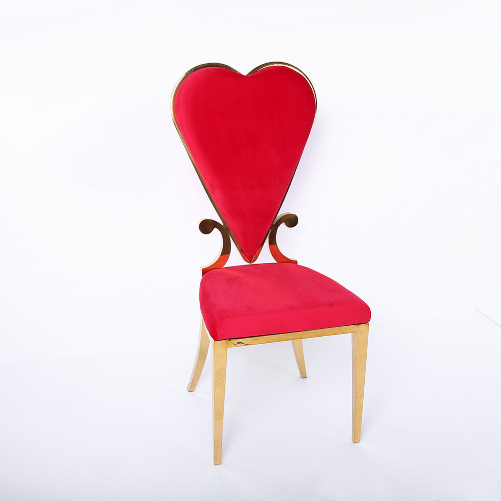 Modern Velvet Dining Chair Set of 2 in Red with Golden Legs Poker Style