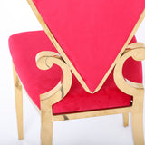 Modern Velvet Dining Chair Set of 2 in Red with Golden Legs Poker Style