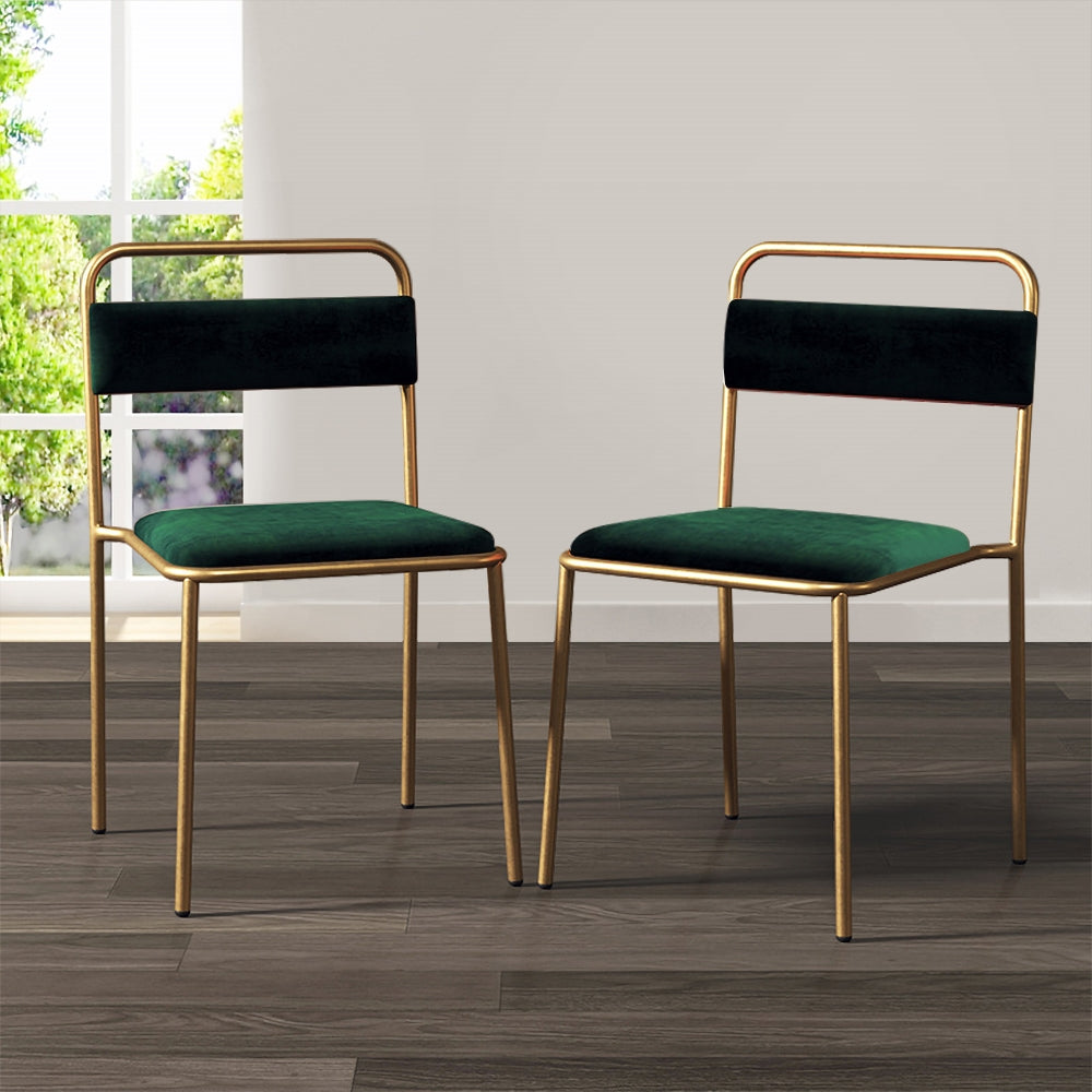 Modern Gray Upholstered Dining Chair Armless Dinging Chair Set of 2 in Gold